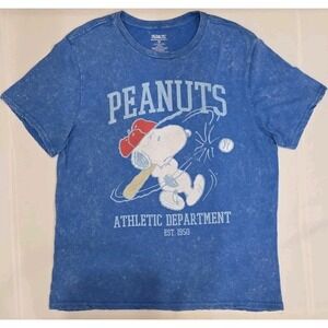 Peanuts Snoopy Tshirt Blue Snoopy Hitting A Baseball XL
